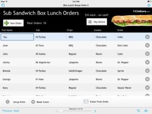 Box Lunch Group Order App for iPad Built with FileMaker Go