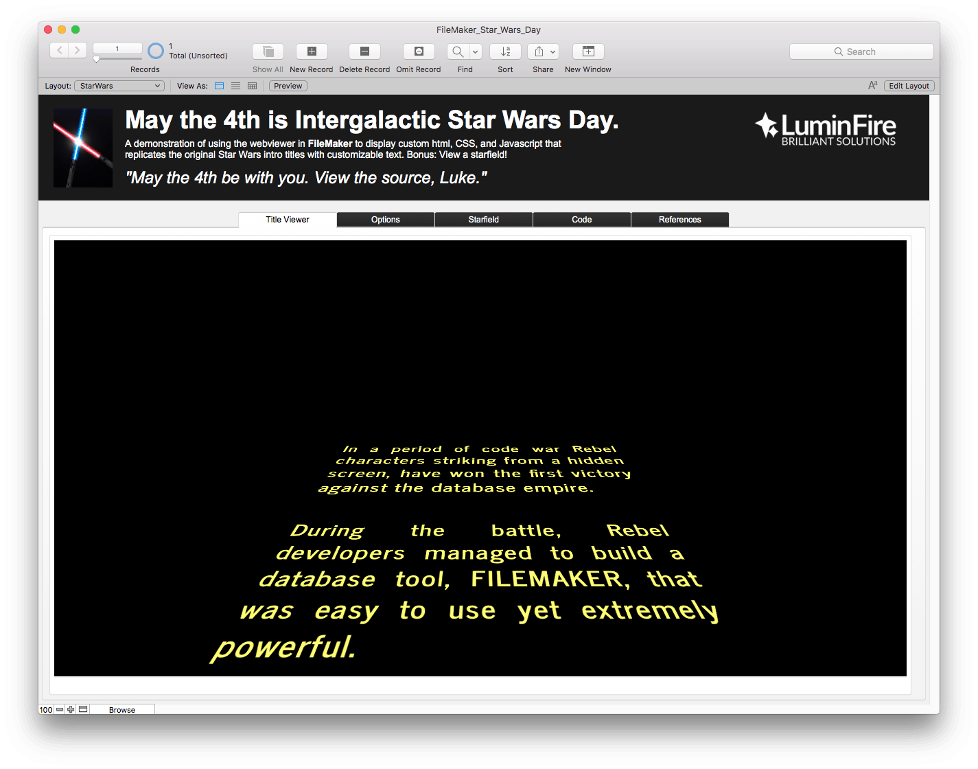 Filemaker Star Wars Day Demo Luminfire