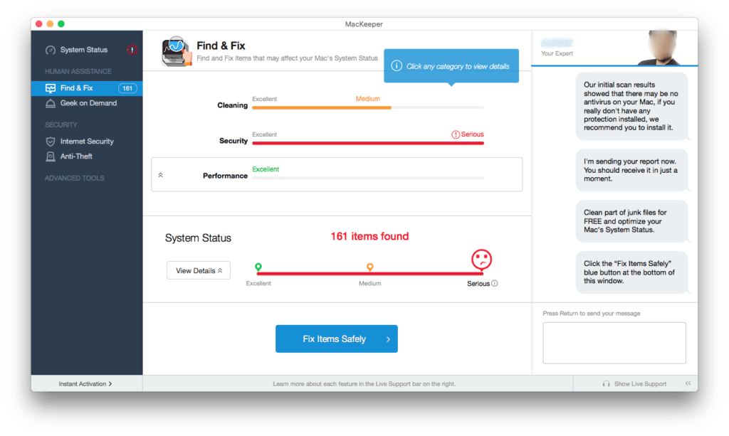 Here's what MacKeeper reports for a computer that had a brand new clean install and then immediately installed and ran MacKeeper. According to MacKeeper, a Mac fresh out of the box has "serious" issues.