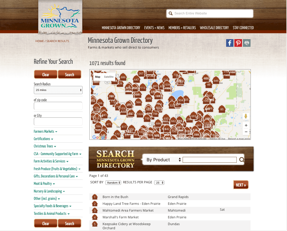 Minnesota Grown Search Page
