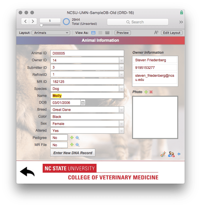 U of M Vet previous database