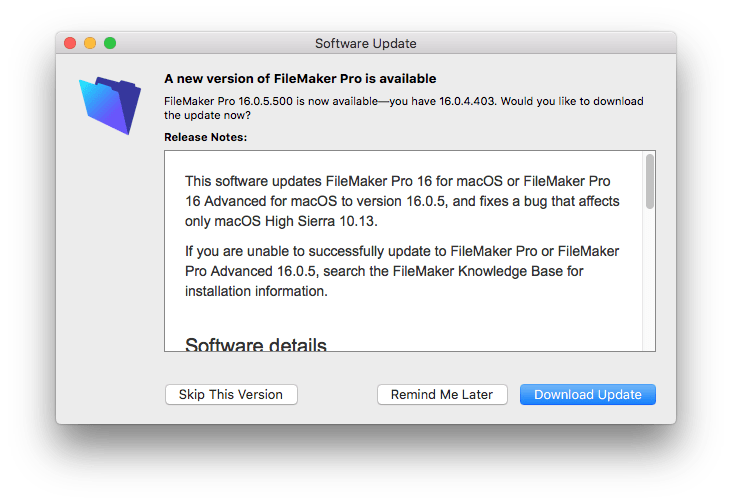 filemaker pro software updates