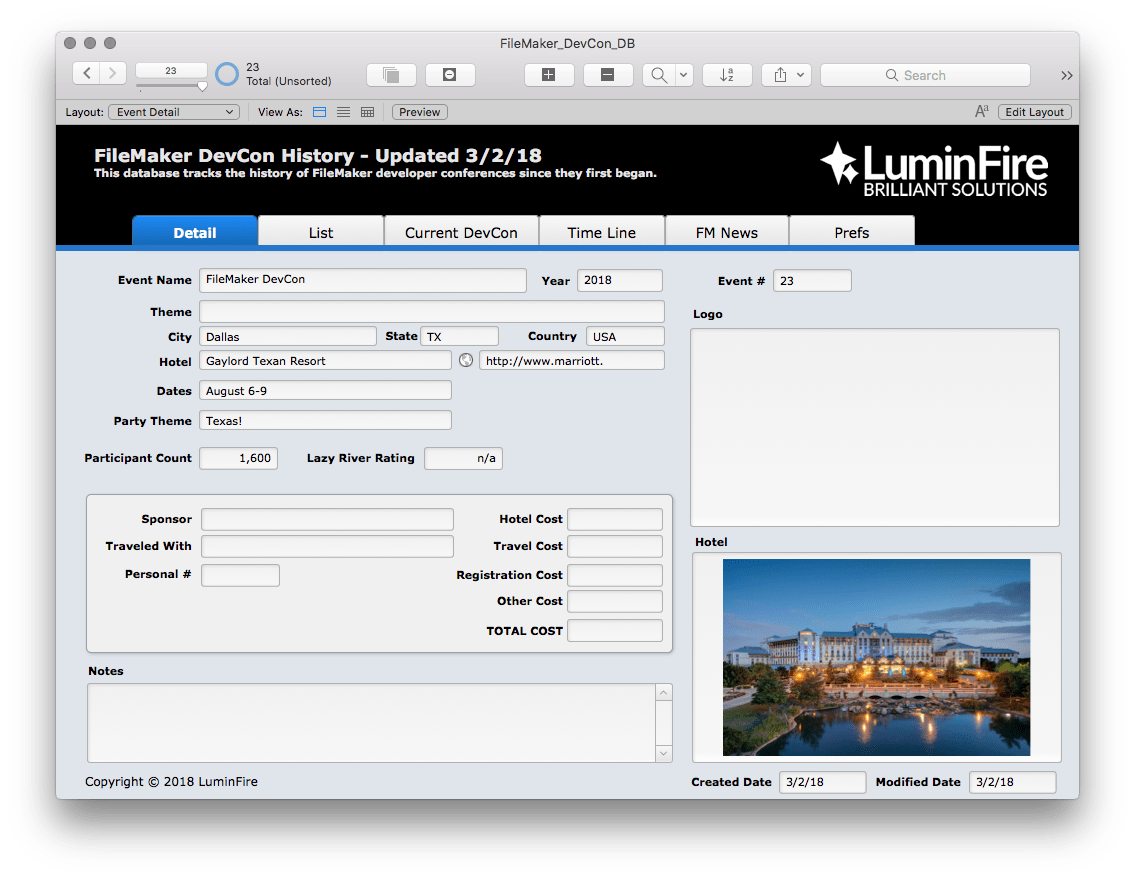 FileMaker DevCon database