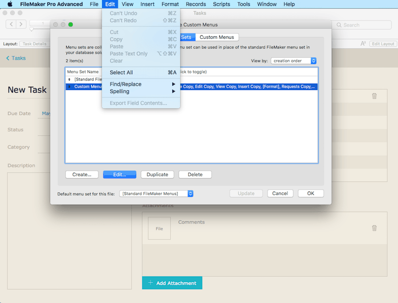 FileMaker 17 Lets You Copy and Paste Custom Menus and Custom Menu Sets Between Solutions 2