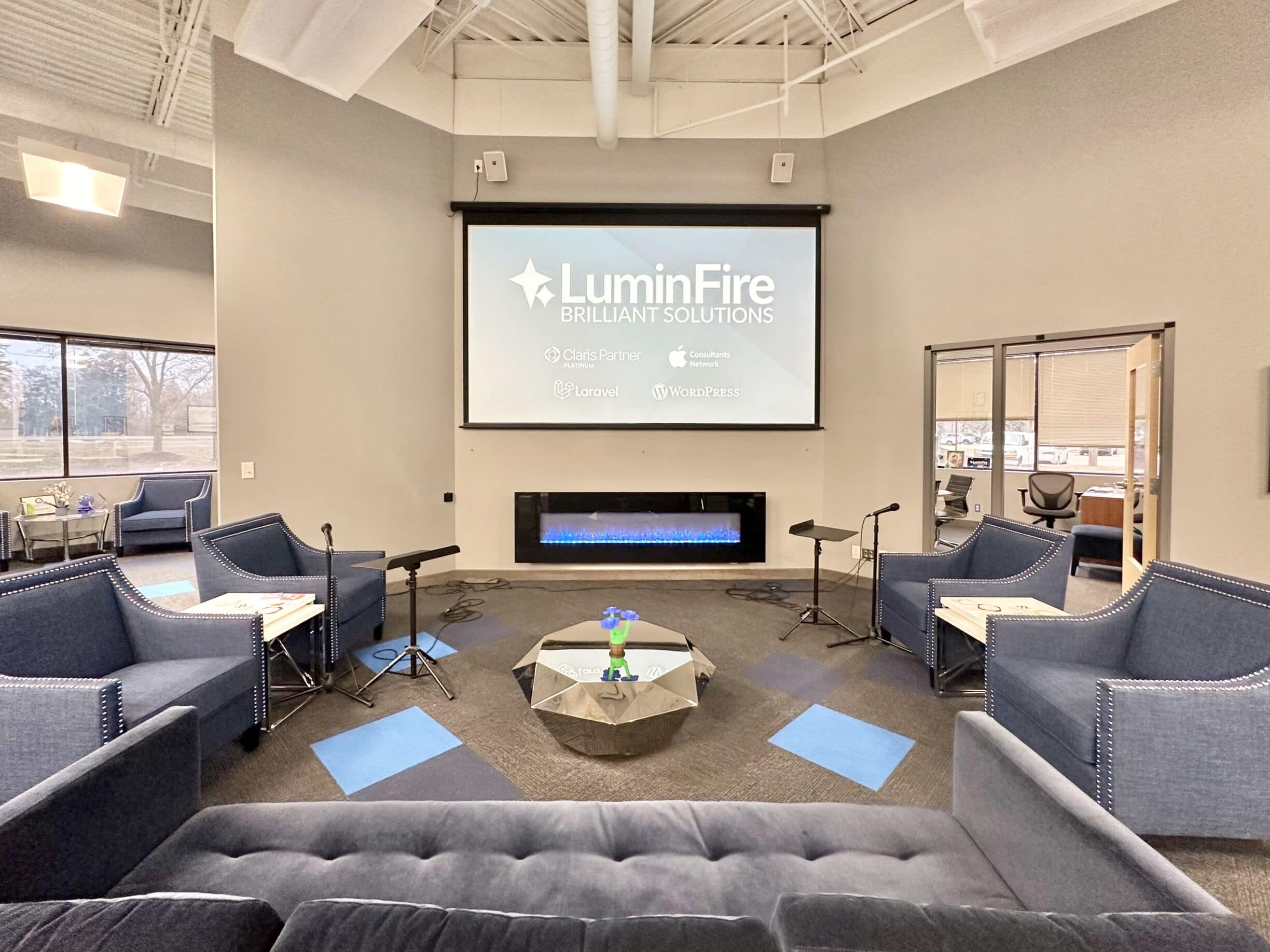 luminfire office event fireplace