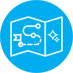 An icon depicting a roadmap with an AI symbol in a blue circle.