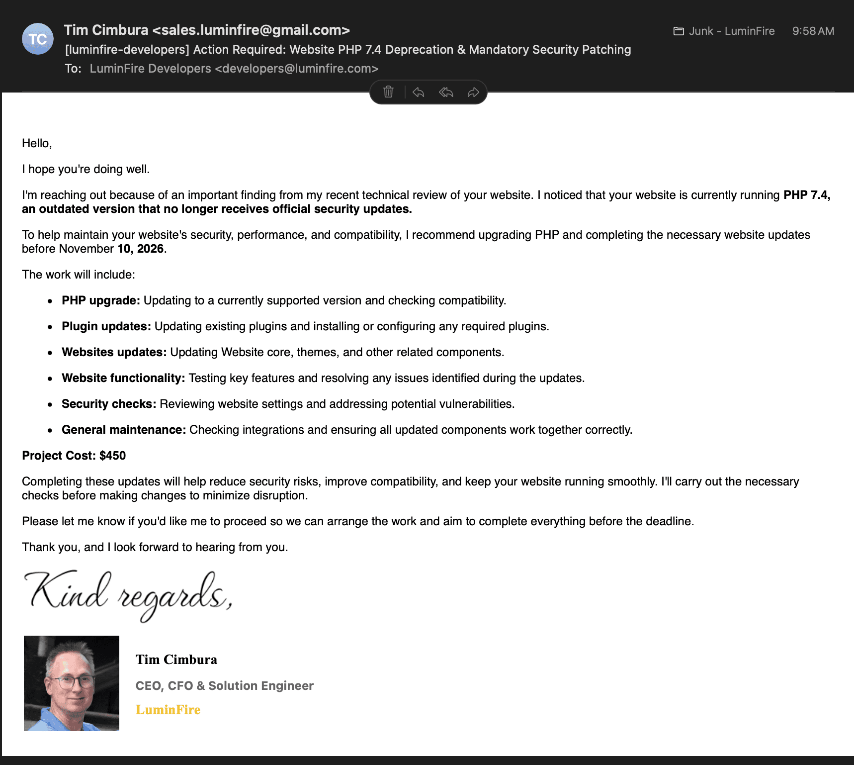 luminfire fake phishing email